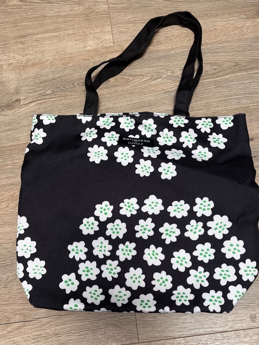 Marimekko for Clinique Floral Tote Bag Blag White Green